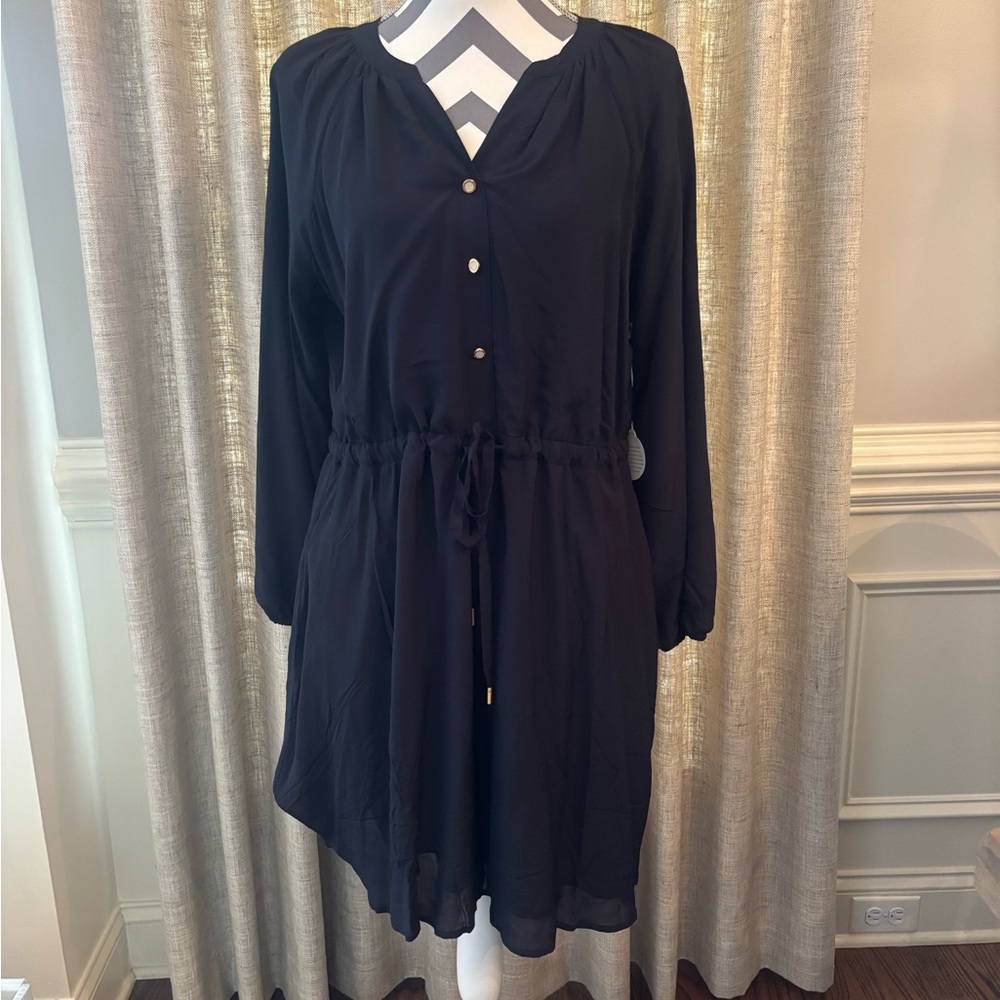 Spartina 449 Navy Long Sleeve V-Neck Drawstring Dress - Picture 4 of 11